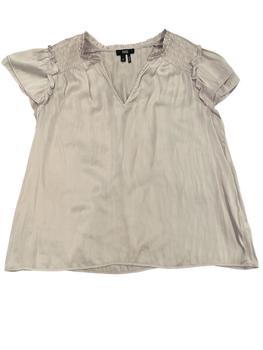 Paige Satin Feel Top V-Neck with Flutter Sleeves Lavender Fog Size Medium